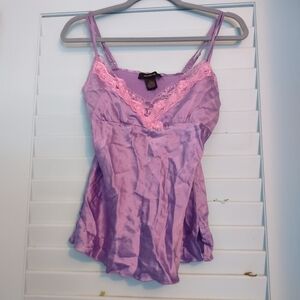 Lavender Silk 90s Cami With Light Pink Lace Size Medium